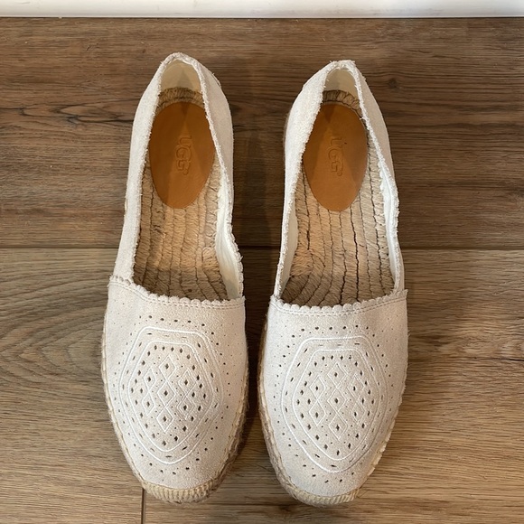 NWOT Women’s UGG Heidi Perforated Espadrille Suede Slip-on Flats Nude - Picture 4 of 11